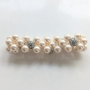 Stunning Glass Faux Pearl Rhinestone Cluster Beaded Bridal Stretch Bracelet